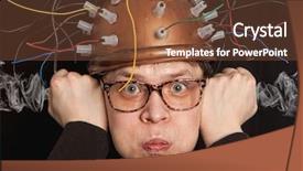 Presentation with inventor - Slide set featuring cerebrum - cheerful crazy inventor helmet background and a tawny brown colored foreground