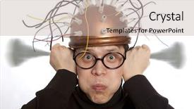  Presentation with inventor - Slide deck with cerebrum - crazy inventor helmet for brain background and a soft green colored foreground