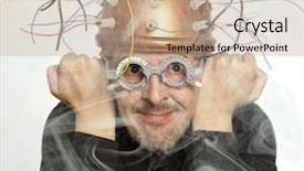  Presentation with inventor - Beautiful PPT theme featuring cerebrum - crazy inventor of a helmet backdrop and a coral colored foreground