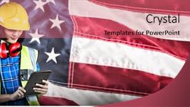  Presentation with using digital tablet - Presentation theme featuring ceremonial check - female architect using digital tablet background and a  colored foreground