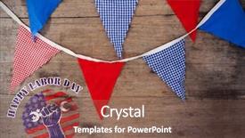  Presentation with hand tools - Presentation design consisting of ceremonial check - happy labor day text background and a violet colored foreground