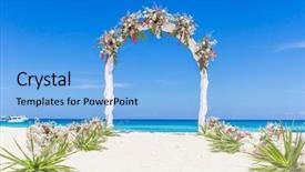  Presentation with venue - Beautiful PPT layouts featuring ceremony - beach wedding venue wedding setup backdrop and a light blue colored foreground