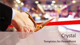  Presentation with cutting ribbon - Presentation theme enhanced with ceremony - businessman cutting red ribbon background and a lemonade colored foreground