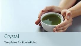  Presentation with matcha green tea - Beautiful slide set featuring ceremony - female hands holding cup backdrop and a sky blue colored foreground