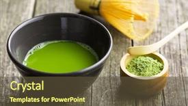  Presentation with matcha green tea - Beautiful theme featuring ceremony - green matcha tea bamboo whisk backdrop and a tawny brown colored foreground