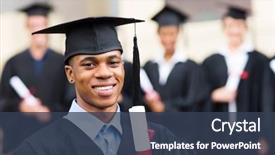  Presentation with university - Slide deck with ceremony - happy african male university graduate background and a ocean colored foreground