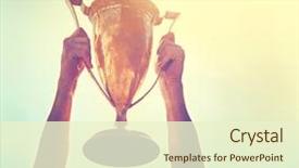  Presentation with winner cup - Slide deck with ceremony - man holding up a gold background and a cream colored foreground