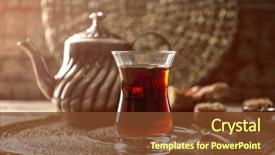  Presentation with ceremony - Theme consisting of ceremony - turkish tea in traditional glass background and a tawny brown colored foreground