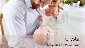  Presentation with christening - Cool new presentation theme with ceremony - young parents at the church backdrop and a lemonade colored foreground