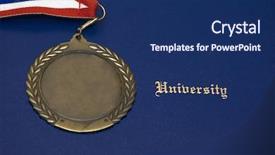  Presentation with graduation gold - Colorful slides enhanced with cert - certificate and a gold medal backdrop and a navy blue colored foreground