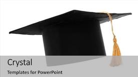  Presentation with hat - Cool new slide set with certificate completion - black student hat isolated backdrop and a light gray colored foreground