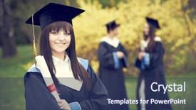  Presentation with graduation - Presentation design enhanced with certificate completion - happy graduation students background and a  colored foreground