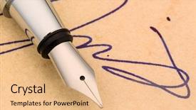  Presentation with fountain pen - Slides enhanced with certificate completion - signature and a fountain pen background and a coral colored foreground