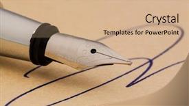  Presentation with fountain pen - PPT layouts with certificate completion - signature and a fountain pen background and a coral colored foreground