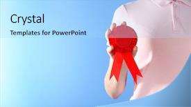  Presentation with prize - PPT layouts consisting of honor badge - woman holding red award prize background and a light blue colored foreground