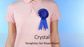  Presentation with blue award - Presentation theme having blue award prize ribbon background and a lemonade colored foreground