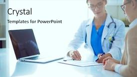  Presentation with doctor discussing parents - Amazing slide deck having certificate health - doctor and patient couple are backdrop and a cool aqua colored foreground