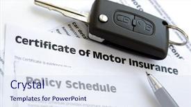  Presentation with car key - Slides featuring certificate of motor insurance background and a sky blue colored foreground