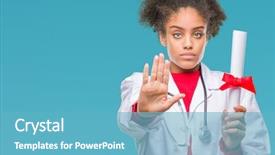  Presentation with doctor helps to get out of bed an elderly woman - PPT theme enhanced with certificate security - young afro american doctor woman background and a teal colored foreground