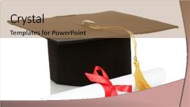  Presentation with diploma - PPT theme having certificate traditional - grad hat and diploma isolated background and a coral colored foreground