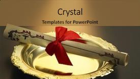  Presentation with certificate - PPT theme having certificate with ribbon on golden background and a coral colored foreground