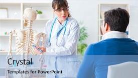  Presentation with injury - Audience pleasing presentation design consisting of cervical anatomy - doctor is explaining to patient backdrop and a  colored foreground