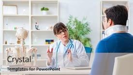  Presentation with injury - Presentation theme featuring cervical anatomy - doctor is explaining to patient background and a  colored foreground
