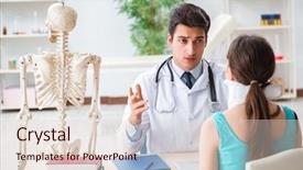  Presentation with injury - Presentation design with cervical anatomy - doctor is explaining to patient background and a  colored foreground