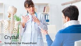  Presentation with neck anatomy - Presentation design having cervical anatomy - doctor is explaining to patient background and a light blue colored foreground