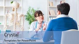  Presentation with asian doctor obese patient - PPT theme having cervical anatomy - doctor is explaining to patient background and a teal colored foreground