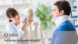  Presentation with patient and doctor - Colorful presentation theme enhanced with cervical vertebra - doctor is explaining to patient backdrop and a  colored foreground
