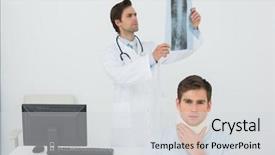  Presentation with cervical spine - PPT theme having cervical vertebra - patient in surgical collar background and a light gray colored foreground