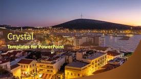 Presentation with coast - PPT layouts having cesme-cityscape-at-aegean-sea background and a tawny brown colored foreground