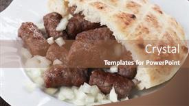  Presentation with kebab - PPT theme consisting of cevapcici bosnian minced meat kebab with onion and somun bread background and a tawny brown colored foreground