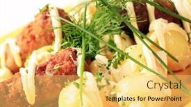  Presentation with mayonnaise - Slides consisting of cevapcici with potatoes mayonnaise and mustard background and a yellow colored foreground