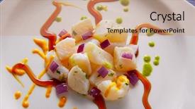  Presentation with recipe - Amazing slide set having ceviche recipe modern gastronomy style molecular cuisine backdrop and a coral colored foreground