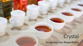  Presentation with tea - Amazing PPT theme having ceylon tea degustation cups closeup backdrop and a mint green colored foreground