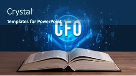  Presentation with digital book - PPT theme consisting of cfo-inscription-coming-out background and a ocean colored foreground
