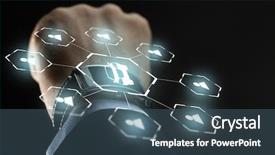  Presentation with virtual hand - Cool new PPT theme with cgi - business people and technology concept backdrop and a ocean colored foreground