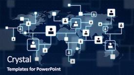  Presentation with virtual technology - Colorful PPT layouts enhanced with cgi - communication connection and technology concept backdrop and a navy blue colored foreground