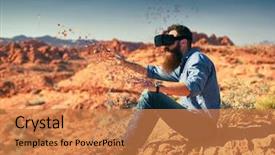  Presentation with nevada desert - Amazing PPT theme having cgi - cool bearded guy wearing vr backdrop and a coral colored foreground