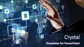  Presentation with binary blue - Colorful theme enhanced with cgi - cryptocurrency finance and business concept backdrop and a navy blue colored foreground