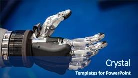  Presentation with robotic - Presentation theme enhanced with cgi - futuristic robotic hand background and a ocean colored foreground