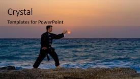  Presentation with tai chi - PPT layouts featuring ch - man performs tai chi moves background and a coral colored foreground