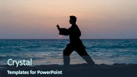  Presentation with tai chi - Beautiful theme featuring ch - man performs tai chi moves backdrop and a ocean colored foreground