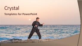  Presentation with tai chi - Colorful slide set enhanced with ch - man performs tai chi moves backdrop and a cream colored foreground