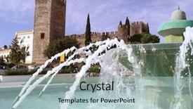  Presentation with medieval iron doors stone castle - Audience pleasing presentation design consisting of ch - medieval castle in portuguese village backdrop and a  colored foreground