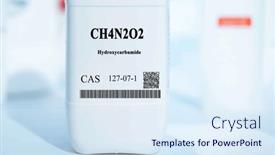  Presentation with laboratory chemical white - PPT theme consisting of ch4n2o2-hydroxycarbamide-cas-127-07 background and a sky blue colored foreground