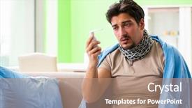  Presentation with one young man exercising handball - Audience pleasing theme consisting of chain infection - sick young man suffering backdrop and a coral colored foreground