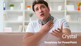  Presentation with sore throat - PPT theme with medical thyroiditis - young man suffering from sore background and a coral colored foreground